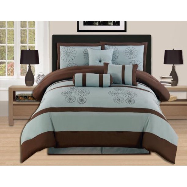 Blue brown comforter sets king uncategorized. wpm king 7 piece embroidery comforter set aqua blue brown