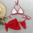 thumbnail image 6 of Tqyyweavej Women's 3 Piece Mesh Triangle Bikini Sets Halter 3D Flower Solid Color Swim Tops and Side Tied Fashion Bikini Bottoms with Bottom Coverups, 6 of 10