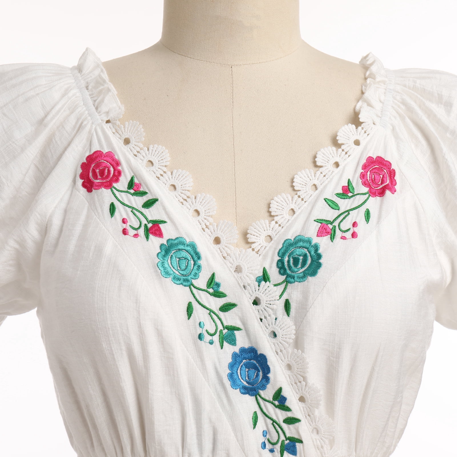 IBTOM CASTLE Women Mexican Fiesta Dress Summer Floral Embroidered  Traditional Wear Beach Holiday Party Long Maxi Gown XXL White - Walmart  Business Supplies