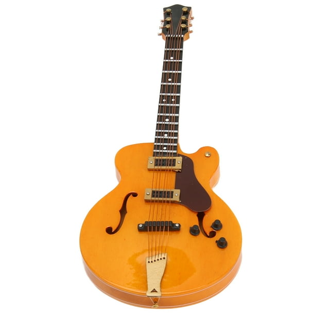 Modelo de guitarra eléctrica para casa de muñecas, réplica de guitarra eléctrica en miniatura hueca dorada de madera Modelo de guitarra eléctrica en miniatura Funcionalidad versátil