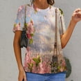 thumbnail image 6 of Blossoming Paris Eiffel Tower T Shirts Basic T-Shirt Short Sleeve Ladies Tee Shirt Summer Graphic Clothing, 6 of 6