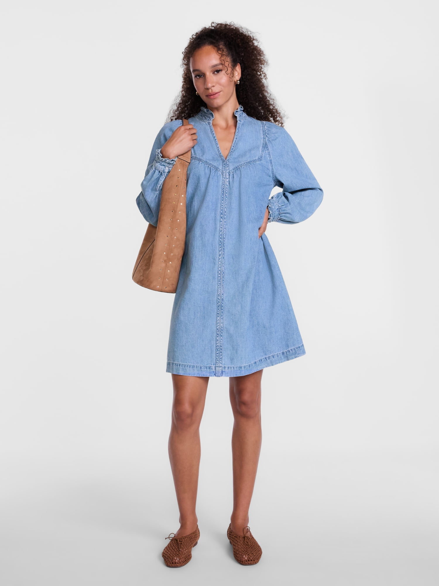 Scenario Women's Denim Mini Dress with Long Sleeves, Sizes XS-XXXL