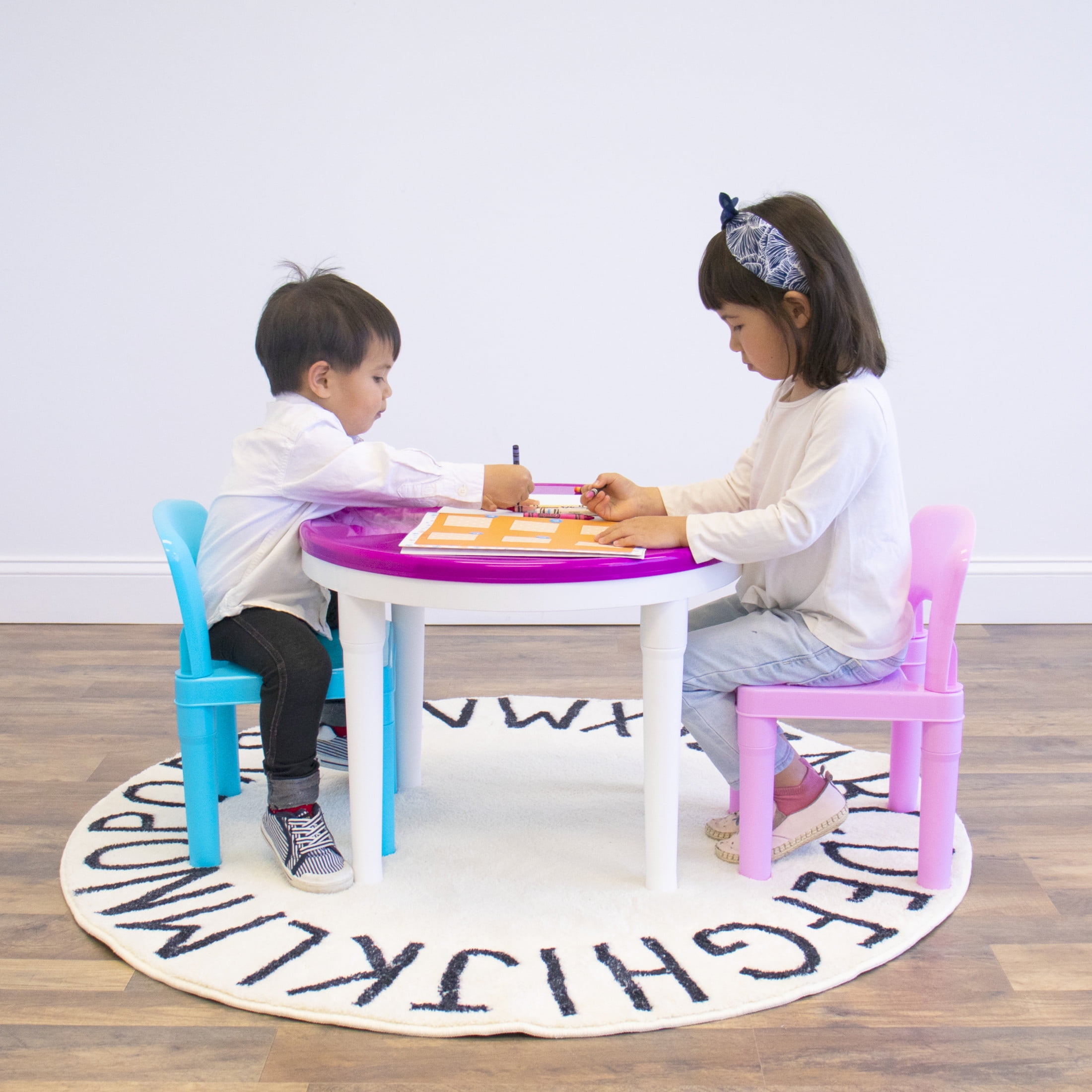 Humble Crew Playtime Kid's Classic Solid Print 1-Piece Lightweight, Multifunction, Portable Activity Table and Chair Set, Purple
