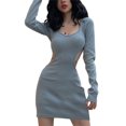 thumbnail image 2 of Txlixc Vestido corto y recortado para mujeres vestido sólido con espalda hueca, manga larga y pecho bajo vestido de primavera con caderas Txlixc  moda, 2 of 9