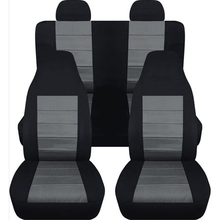 T312-Designcovers Fits 2002-2007 Jeep Liberty Cotton Seat Covers with Molded Front Headrests:Black and Charcoal - Full Set