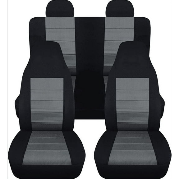 T312-Designcovers Fits 2002-2007 Jeep Liberty Cotton Seat Covers with Molded Front Headrests:Black and Charcoal - Full Set