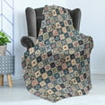 thumbnail image 4 of Moroccan Soft Flannel Fleece Blanket, Portuguese Azulejo Checkered Squares Colorful Pattern Floral Arrangement, Cozy Plush for Indoor and Outdoor Use, 50" x 70", Dark Blue Amber Red, by Ambesonne, 4 of 5