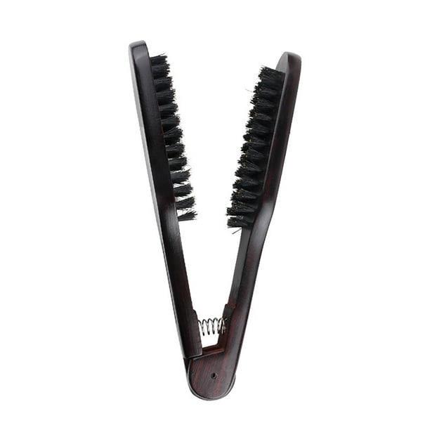 Peine alisador de cerdas de madera para mujer | Cepillo para el cabello con férula en forma de V | Mango ergonómico para madera | Abrazadera de cepillo doble antiestática | Suaviza el cabello