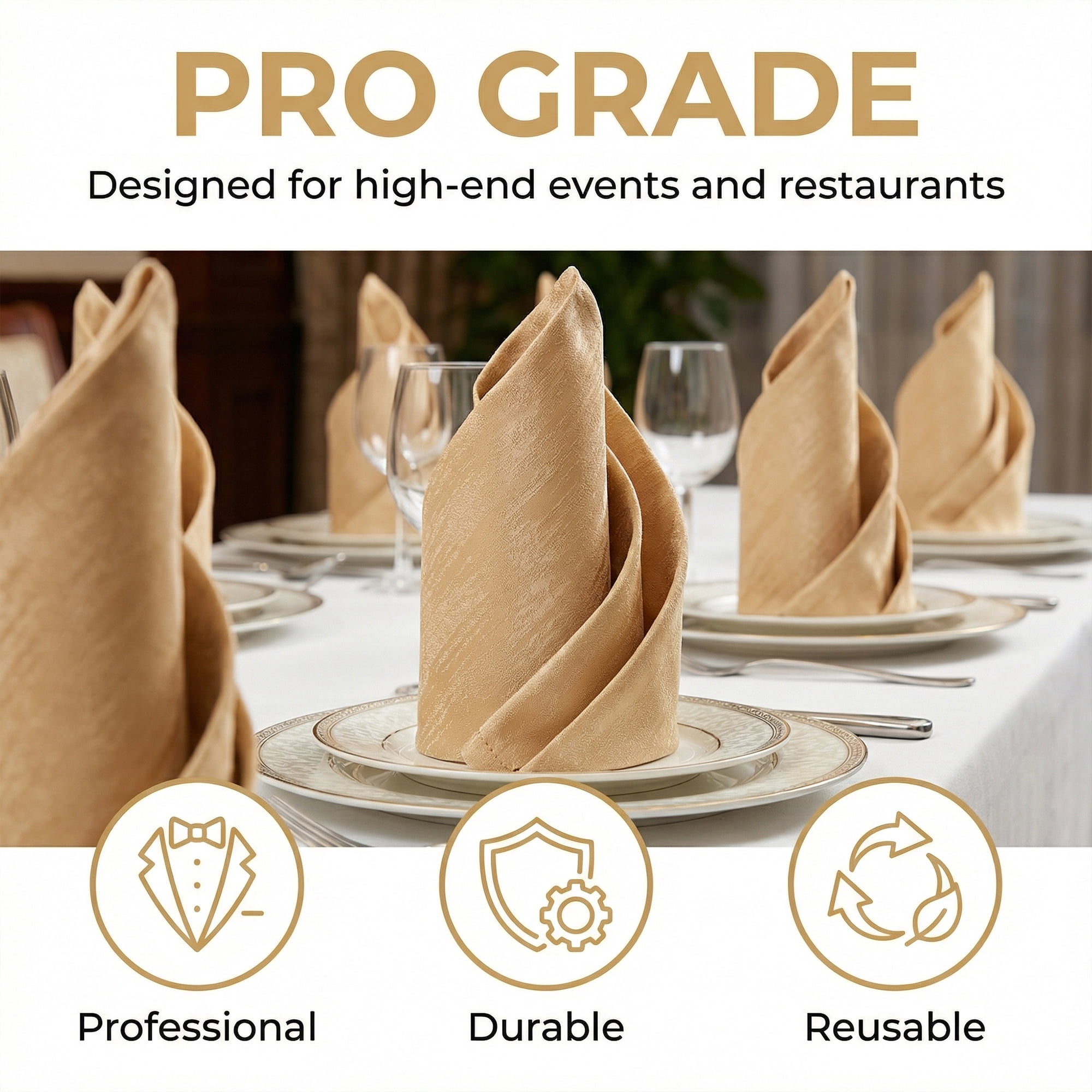 Unique Bargains 12Pcs Jacquard Washable Cloth Napkins Gold 18x18inch