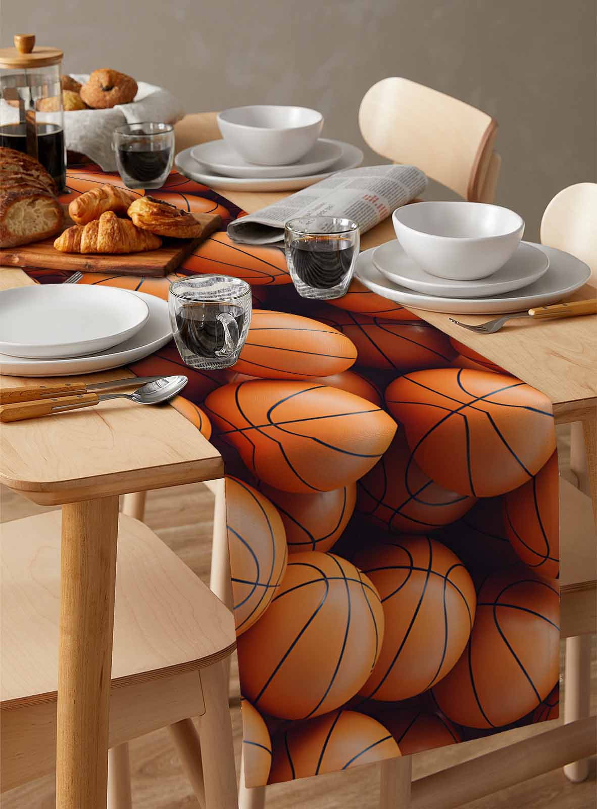 nqOlkjepod Basketball Table Runner 90 Inches Long Farmhouse Dress Scarves, Sports Brown Basketball Dining Tablerunner for Coffee Table/Kitchen Island/Party Décor, 13" x 90"