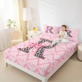 thumbnail image 4 of Homewish Fashion Monogrammed Girls Queen Sheet Sets, Kawaii Pink Damask Flat Sheet, Bow Initial R Letter Queen Fitted Sheet, Super Cozy Room Decor, 4 Pieces, 4 of 7