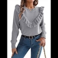 thumbnail image 3 of Suéter de Punto A Rayas para Mujer, Cuello Redondo, Larga, Holgado, para Otoño e Invierno Gris L, 3 of 10