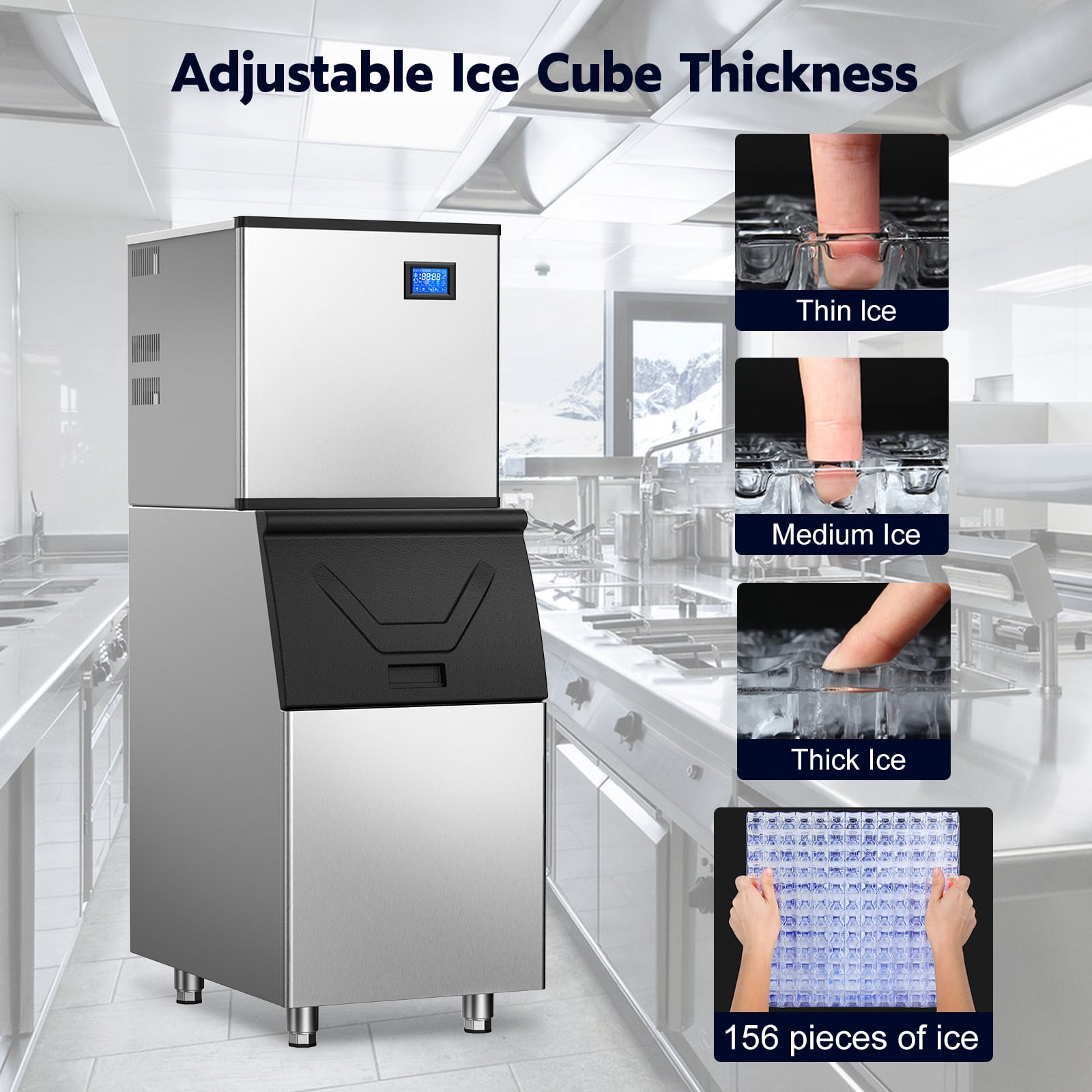 Tittla 450Lbs/24H Air Cooled Split Commercial Ice Maker Machine with 300Lbs Ice Bin in Silver Two packages 156 Ice Cubes/Cycle