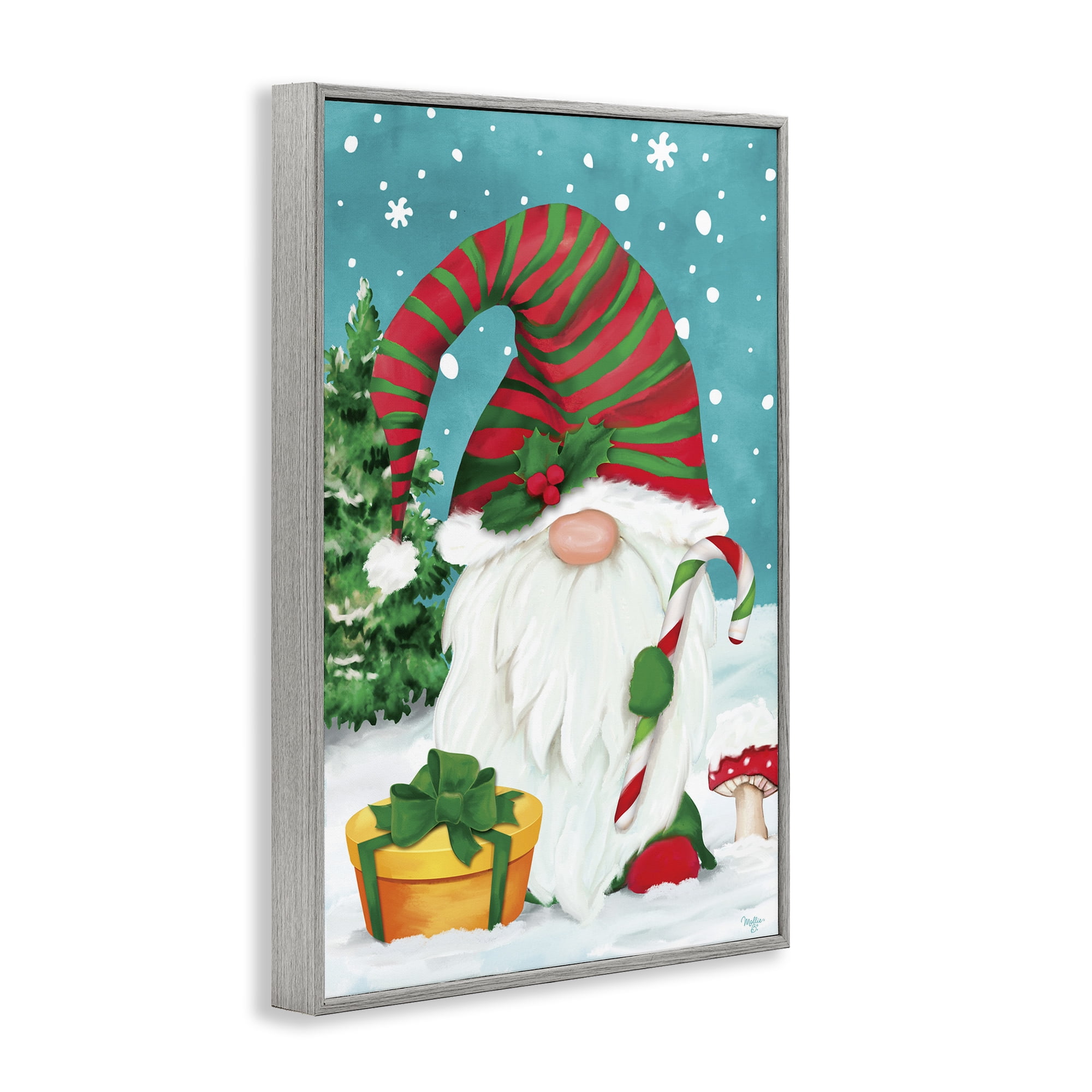 Stupell Industries Holiday Elf & Gifts Holiday Painting Gray Framed Art Print Wall Art, 20 x 30