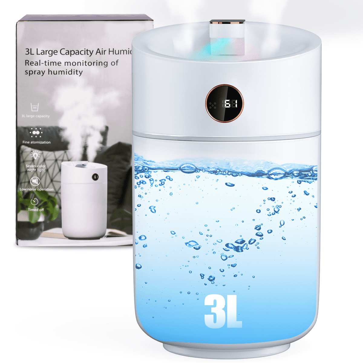 Humidifiers for Bedroom Large Room, 3L Cool Mist Top Fill Quiet