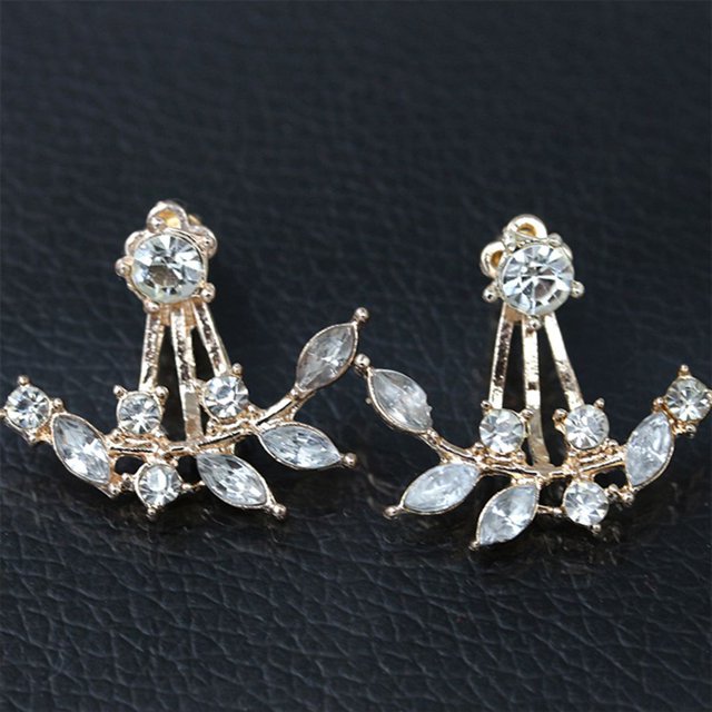 Womens Crystal Leaf Earrings After Hanging Ear Stud Jewelry Gifts