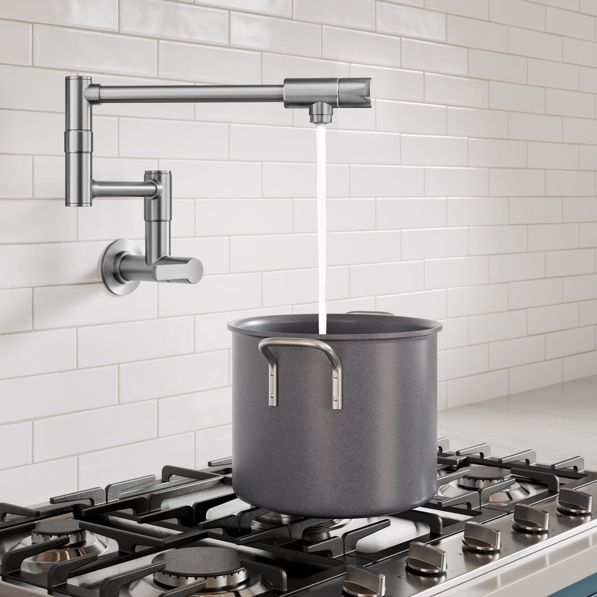 KRAUS® Oletto™ Wall Mount Pot Filler Kitchen Faucet with Retractable Arm in Spot-Free Stainless Steel