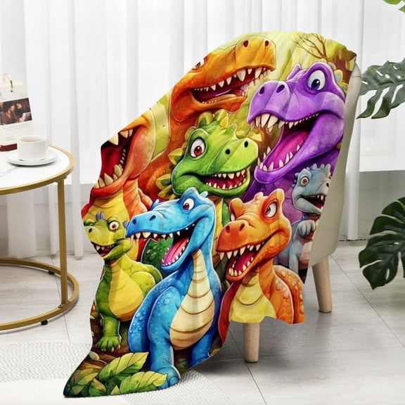 Cute Smiling Dinosaurs Hd Digital Print Flannel Blanket, Lightweight Flannel Throw Blanket, 2026 New Cute Colorful Smiling Dinosaurs Hd Digital Print for Kids Birthday(A, 70×100CM/27.56×39.37In)