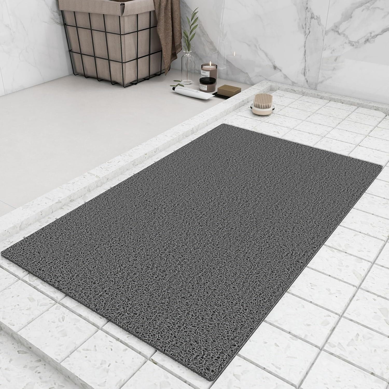 Shower Mat Bathtub Mat,24x16 inch Non-Slip Bath Mat , Fast Drying Bath Tub Mats,Anti Slip Mat for Tub,Shower,Bathroom (Gray)