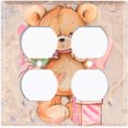 thumbnail image 2 of Metal Light Switch Wall Plate Outlet Cover (Teddy Bear Love Heart Flower Bouquet Balloon Present Tan - Double Duplex), 2 of 2