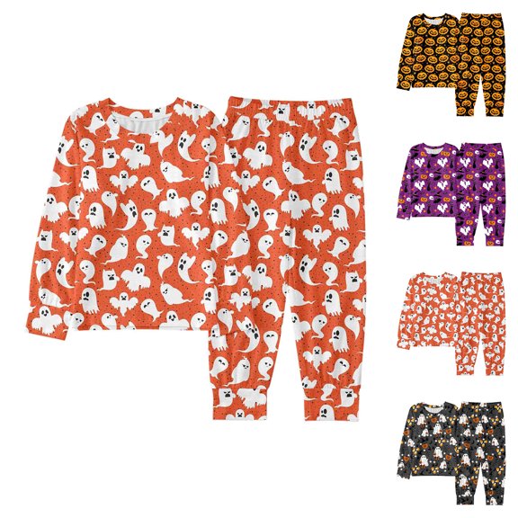Halloween Pjs for Boys Long Sleeve Crewneck Graphic Nightwear Sleepwear Set Kids Fall Pajamas Size 2-10 Years