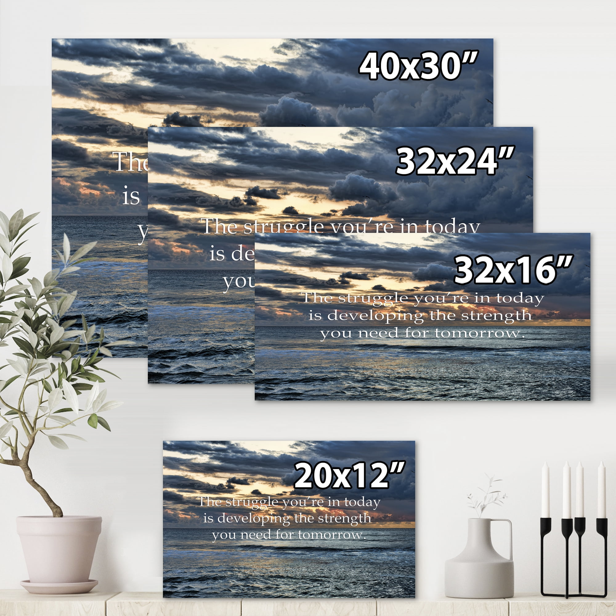 Designart ' Inspirational Quote and Ocean ' Nautical & Coastal Canvas Wall Art Print