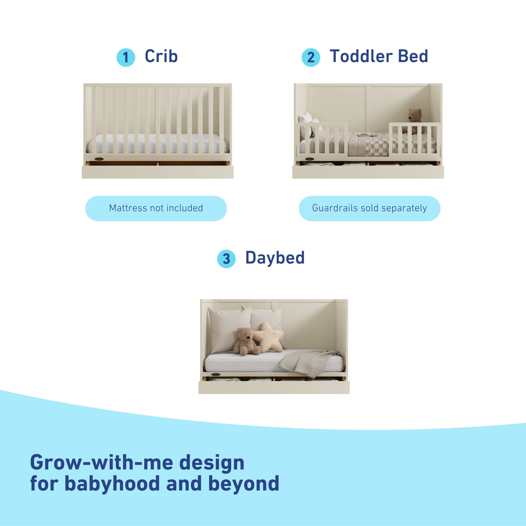 Graco Theo 3-in-1 Convertible Baby Crib with Drawer, Frosted Oat