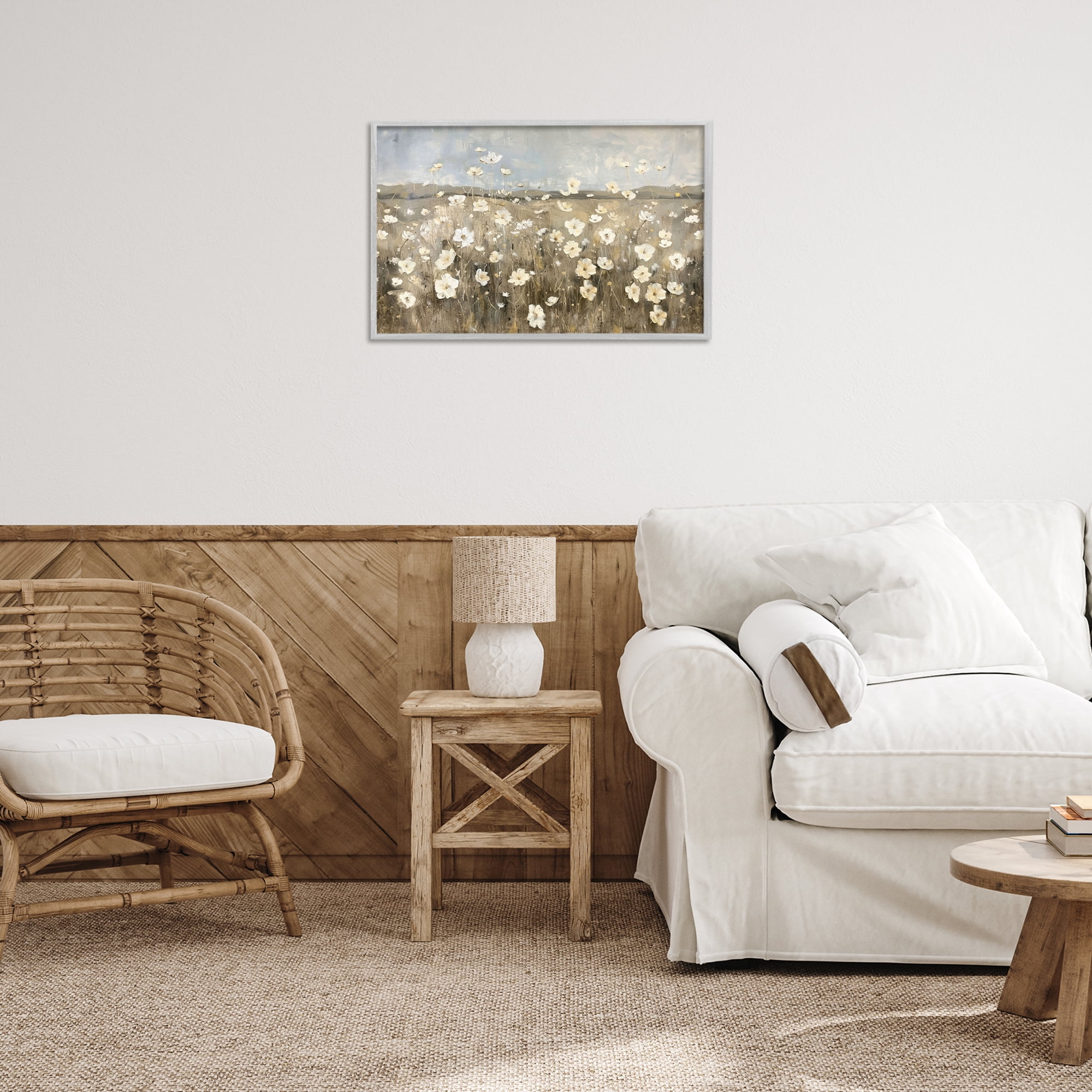 Stupell Industries Prairie Wildflower Meadow Landscape Painting Gray Framed Art Print Wall Art, 24 x 16