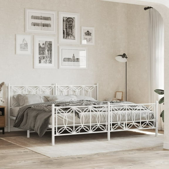 vidaXL Metal Bed Frame without Mattress with Footboard White 76"x79.9"