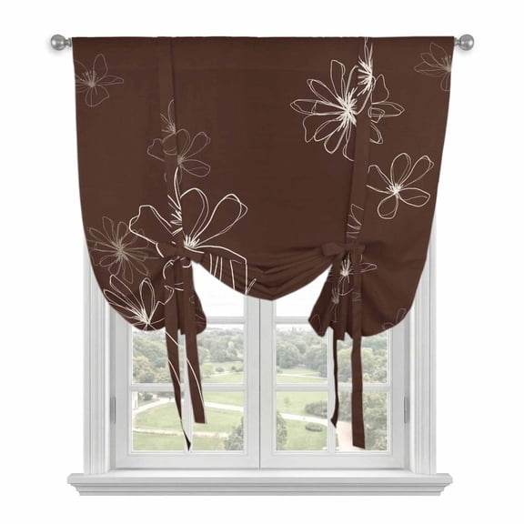 Brown Balloon Curtains 63 Inch Length for Living Room/Bedroom, Spring Flora Rod Pocket Privacy Door Curtains Decorative Tie Up Shade for Window 52"x63"