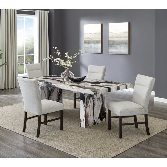Roundhill Furniture Cavira Modern Faux Marble Dining Table with 4 Chairs