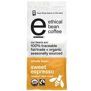 Ethical Bean Sweet Espresso Medium Dark Roast Fairtrade Organic Whole Bean Coffee, 12 oz Bag