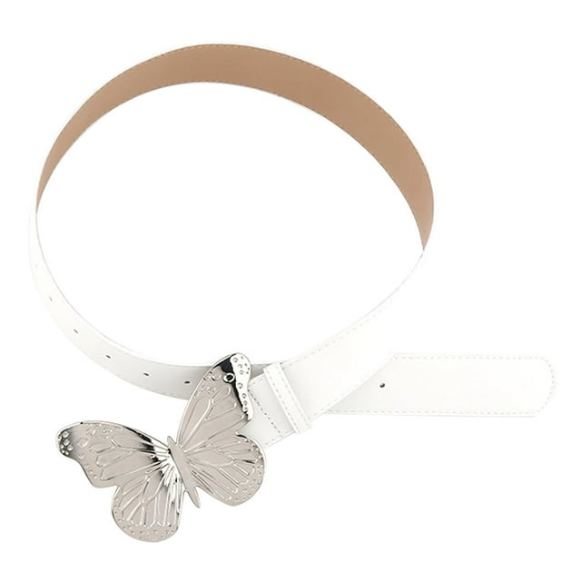 Cinturones de piel sintética para mujer, cinturón de cintura para mujer, hebilla de mariposa, suave, elegante para pantalones. Blanco