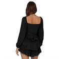 thumbnail image 3 of Women's Long Sleeve Ruffle Layer Tie Mini Short Romper, 3 of 4