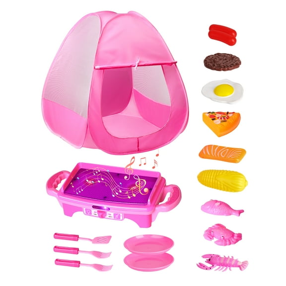 Tecboss Baby Play House, 17-Piece Camping Pop-Up Play Tent with LED Music Kitchen Set