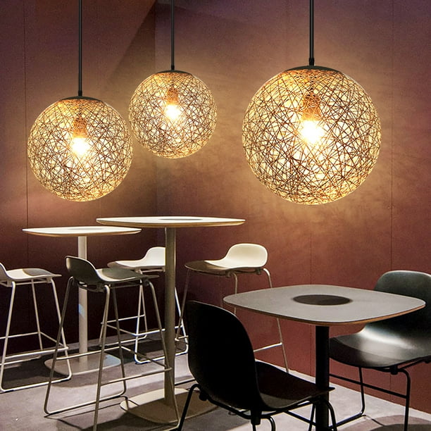 Modern Cream White Lattice Wicker Rattan Globe Ball Style Ceiling Pendant Light Lampshade Chandeliers Hanging Lamp Shades Simple Fixture For Home Restaurant Bar Com Modern Cream White Lattice Wicker, Globe Pendant Hanging Lamp With Rattan Shade