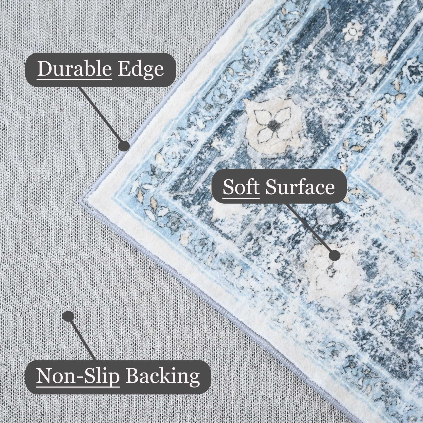 Pentantan 9'x12' Area Rugs, Washable Vintage Boho Rugs for Living Room, Modern Soft Indoor Carpet for Bedroom, Dining Room, Office, Blue