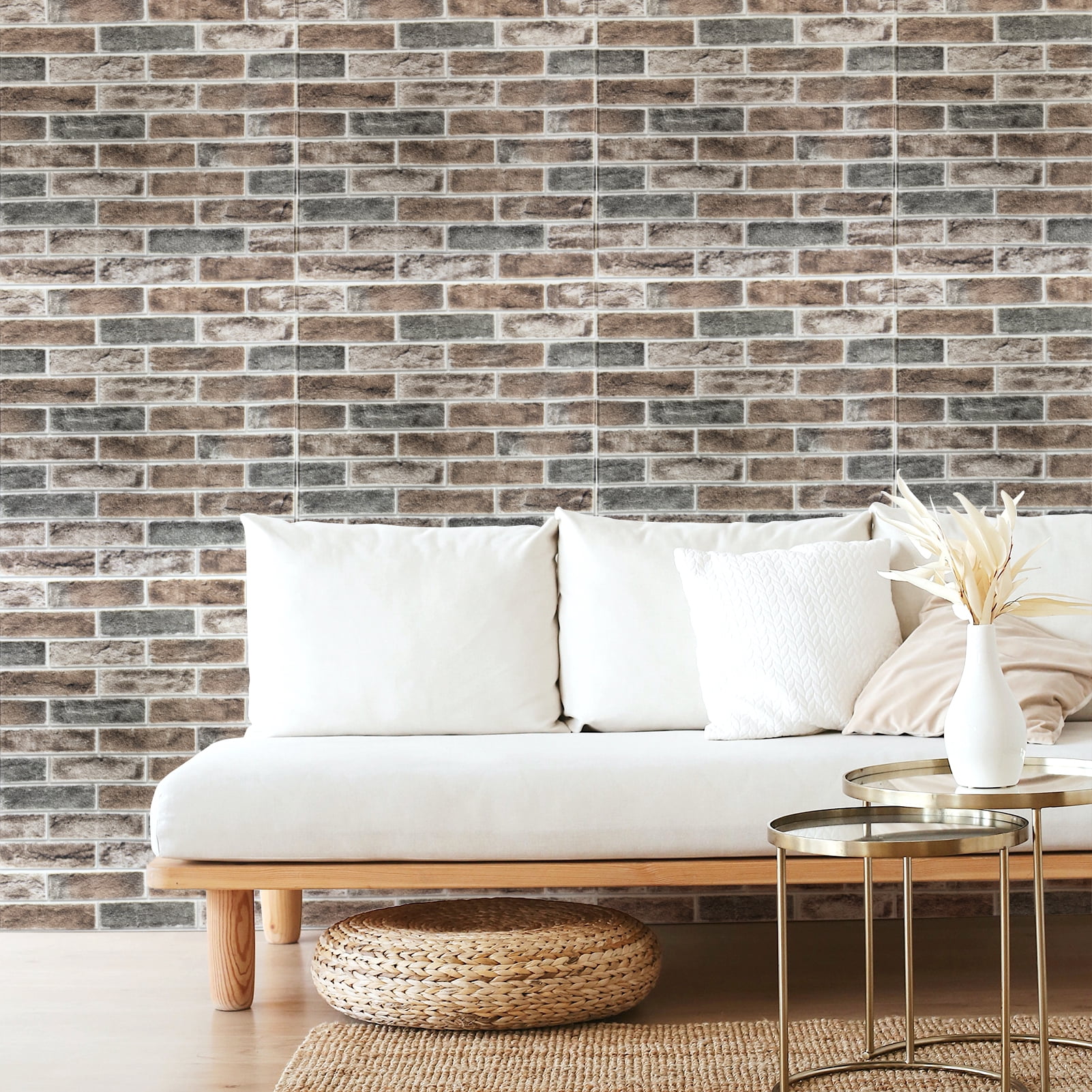 20-Pack 27.5''x27.5'' Peel and Stick Faux Brick 3D Wall Panels,Self Adhesive Foam Wallpaper for Bedroom,Kitchen,Gray Brown