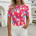 thumbnail image 2 of ClodeEU Women's Summer Print Short Sleeve Crewneck Top with Side Pleats, Slim Fit Casual Blouse Hot Pink,Womens Plus L, 2 of 8
