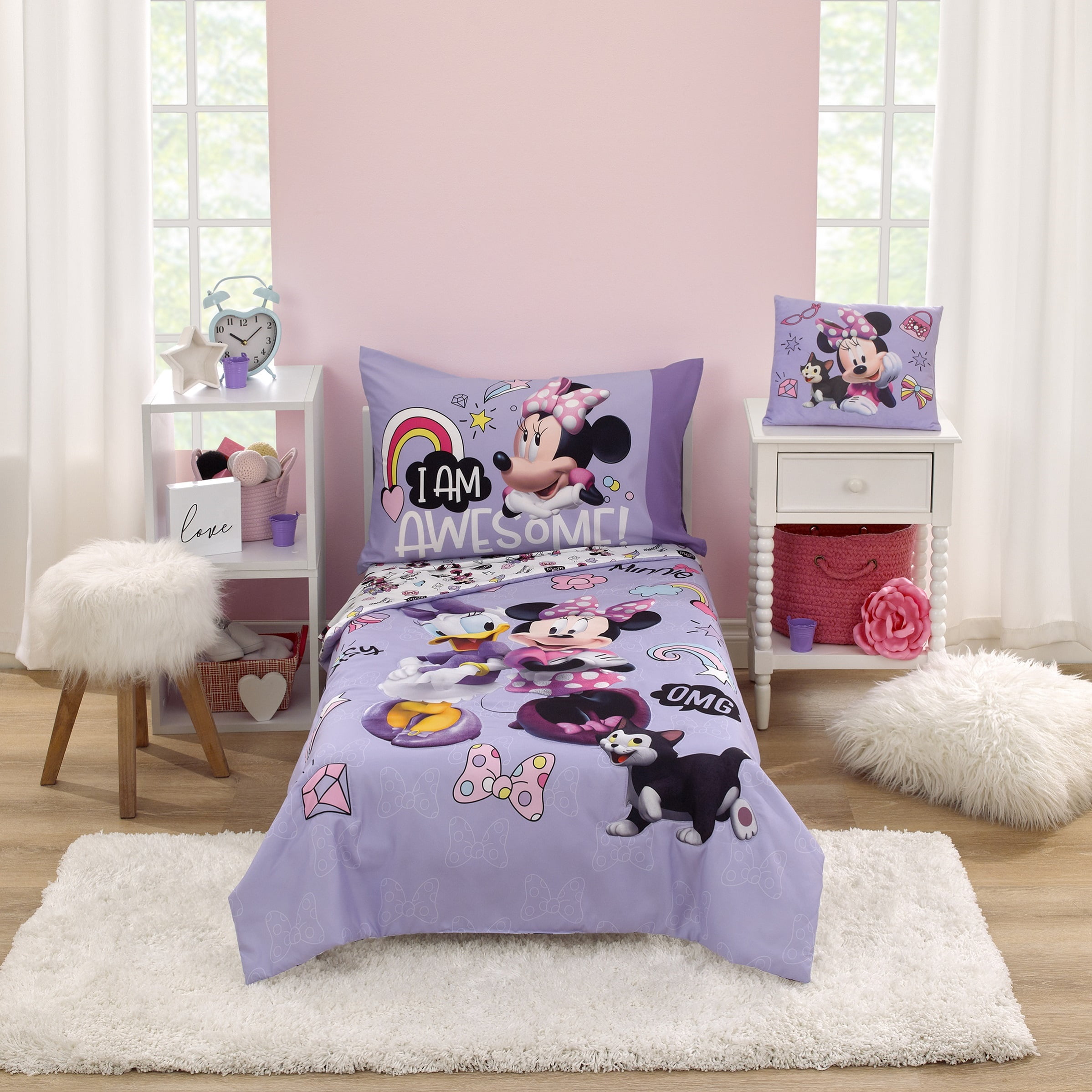 Disney Minnie Mouse I Am Awesome Plush Toddler Blanket, Lavender, Pink, Preschool Girl