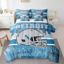 Erosebridal Football City Bedding Sets Twin Size, American Football Bed Sheets Set, Blue Grey, DETROIT, Ultra Soft 7 Pieces