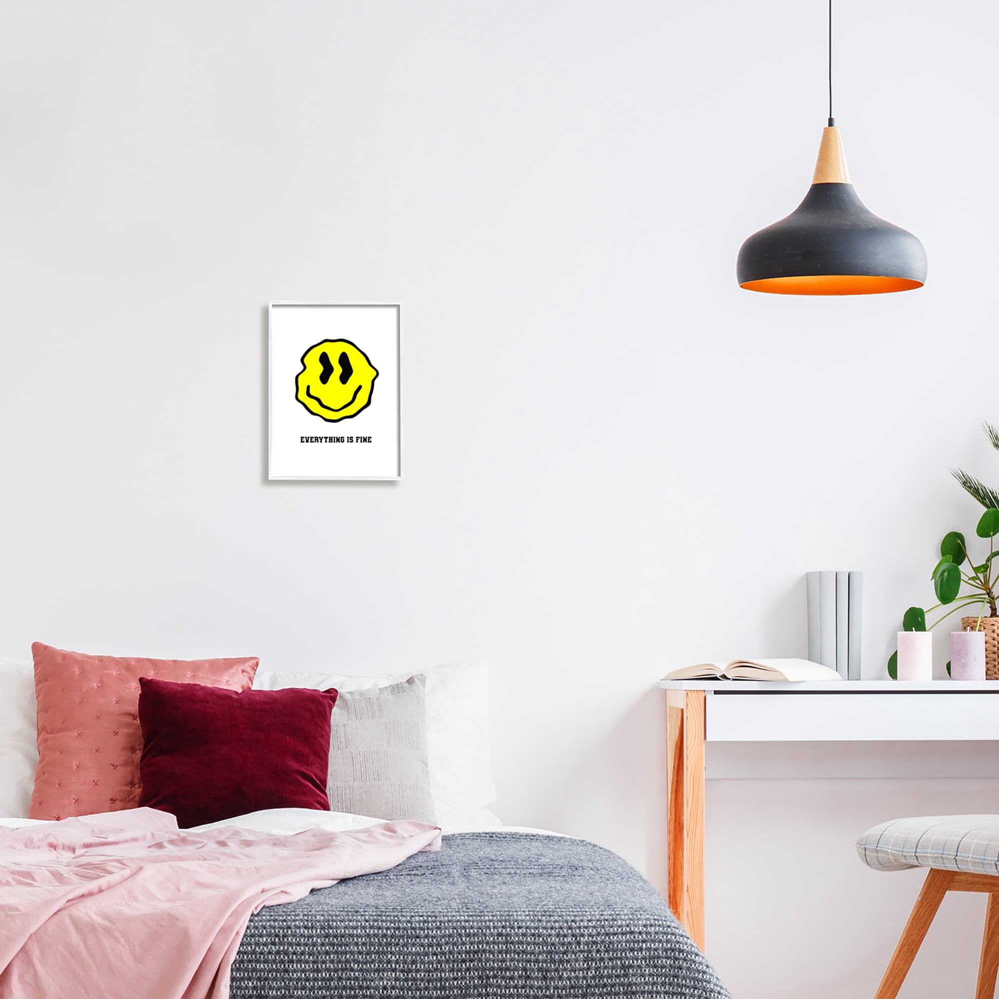 Stupell Industries Everything is Fine Smiley Abstract Painting White Framed Art Print Wall Art, 11 x 14