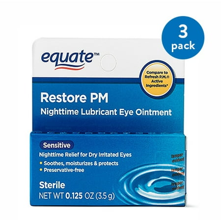 (3 Pack) Equate Sensitive Nighttime Lubricant Eye Ointment, 0.125
