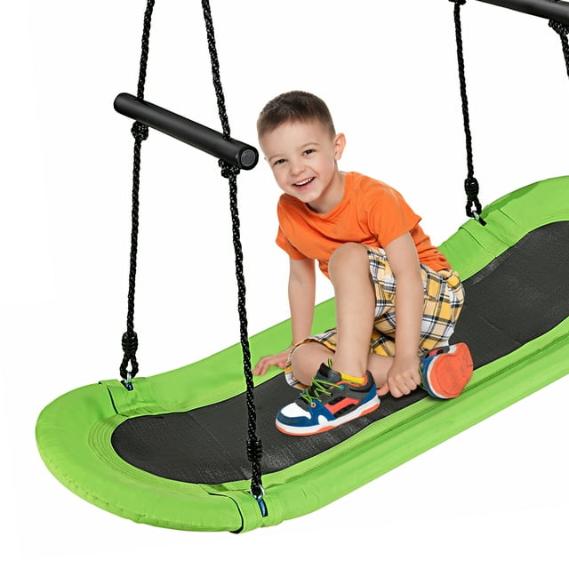 Costway Saucer Tree Swing Surf Kids Outdoor Adjustable Oval Platform Set w/ Handle Green