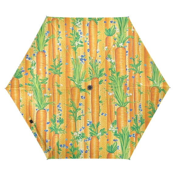 Vibrant Carrot Patch Folding Umbrella UV50  Waterproof Sun Protection Auto Open Close Compact Fiberglass Frame