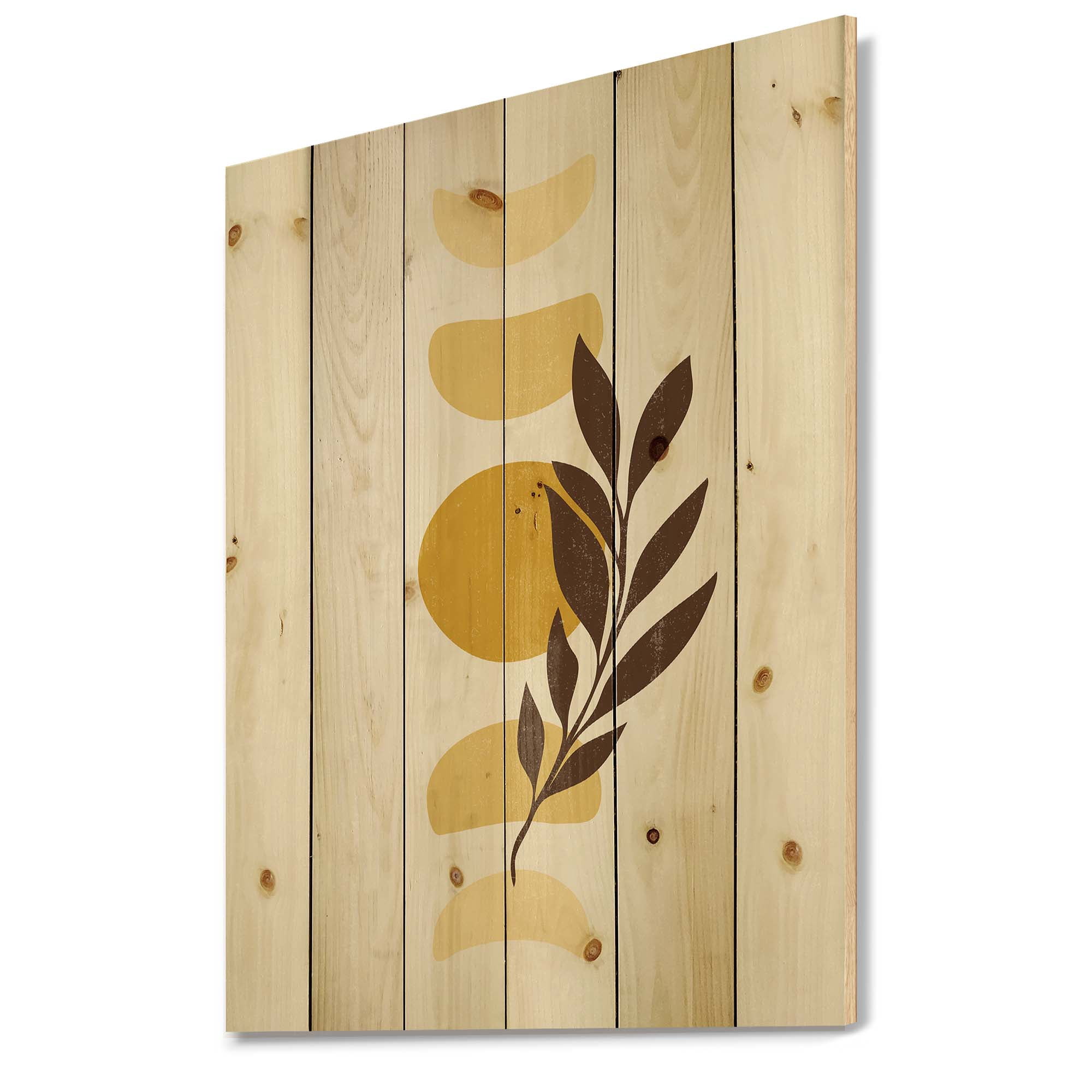 Designart 'Abstract Geometrical Moon and Sun With Leaf VII' Modern Print on Natural Pine Wood