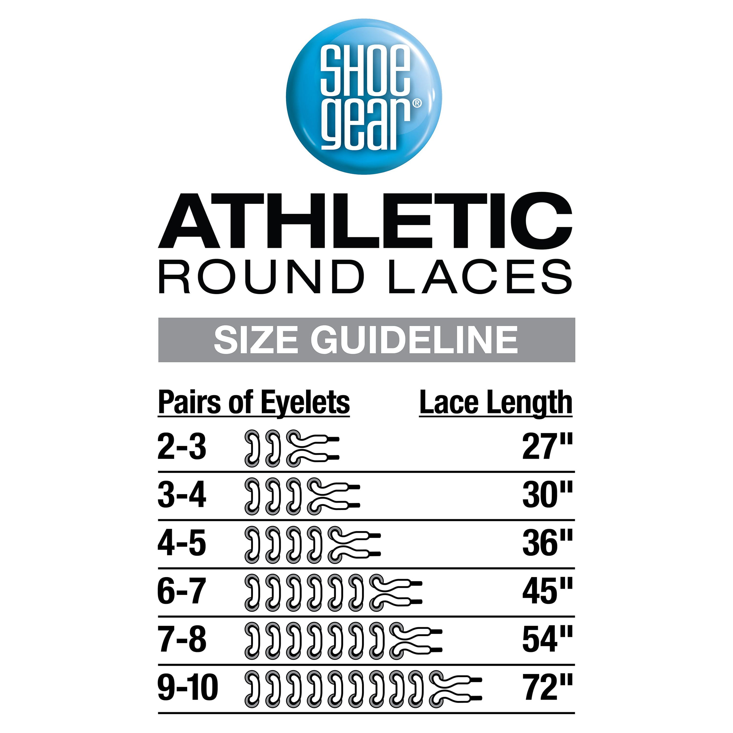 Shoe Gear Athletic Round Laces for Men and Women, Polyester, White, 54", One Size