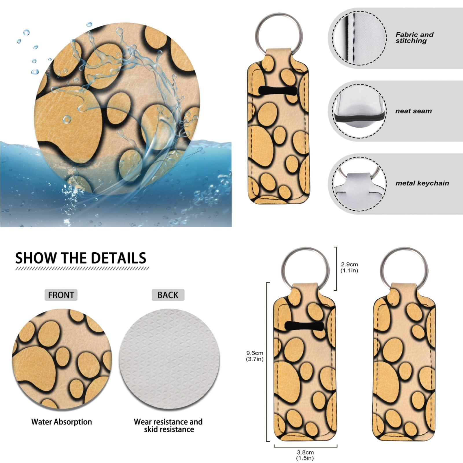 Jeiento Brown Paw Print Car Accessories Full Set Auto Seat Covers Floor Mats Steering Wheel Cover Armrest Cover Safety Belt Pad Cup Coasters Keychains 17 Pack Universal Fit for Most Vehicles