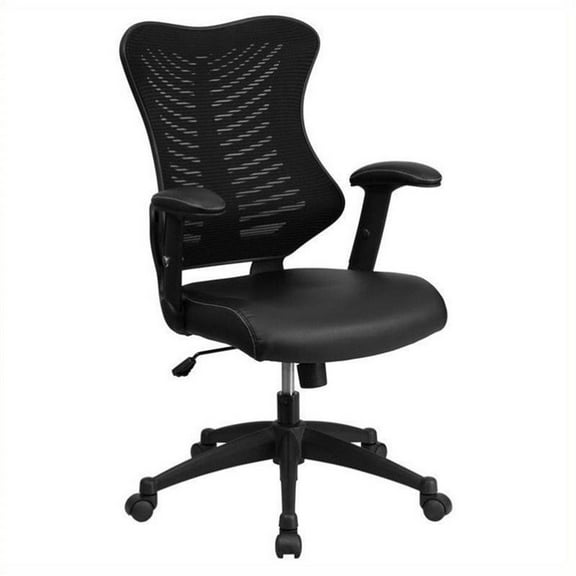 Scranton & Co High Back Mesh Leather Office Chair in Black