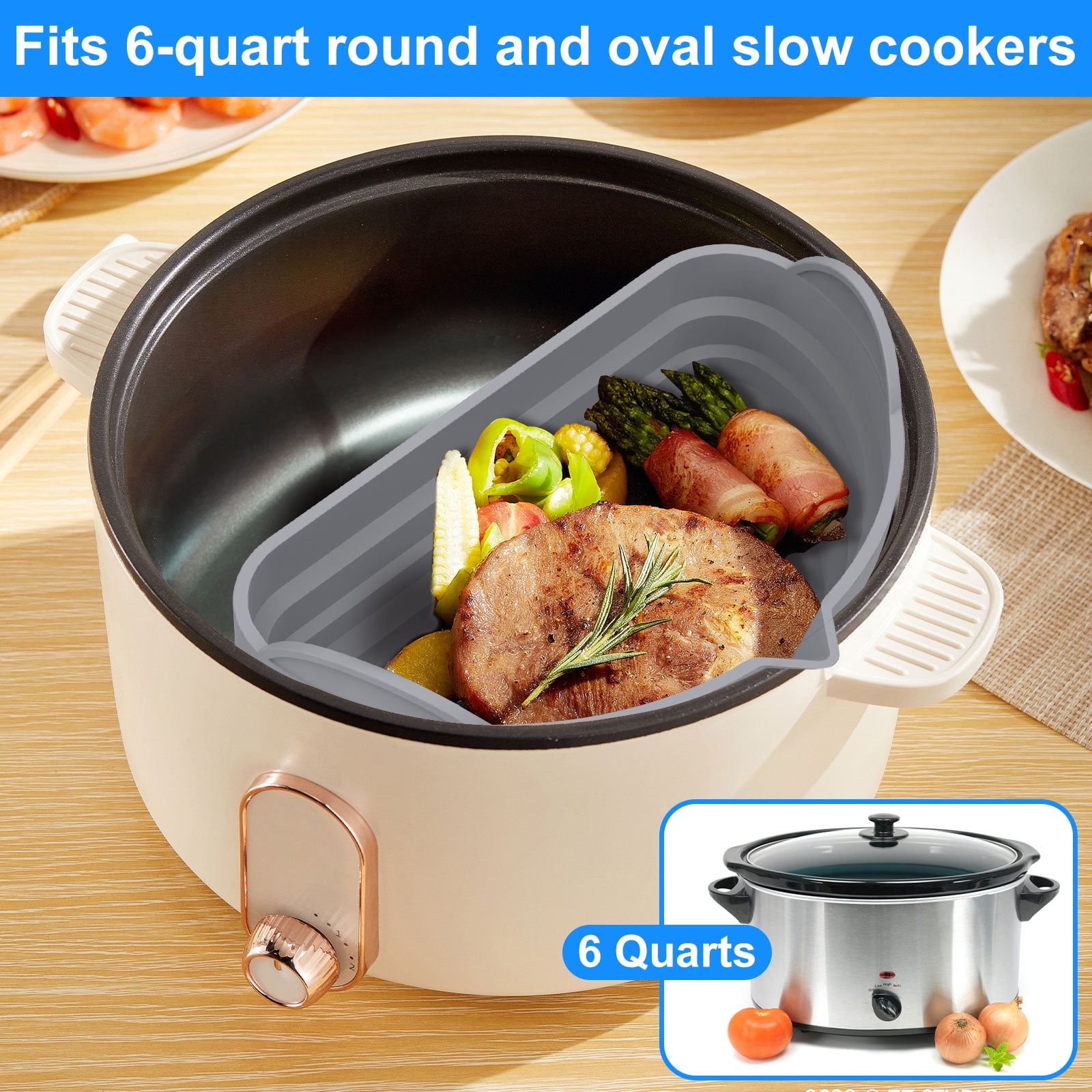 OUTXE Slow Cooker Divider Liner fit 6 QT Crockpot, Reusable & Leakproo
